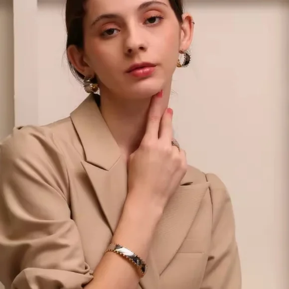 Anthropologie Dual Tone 18k Gold- Plated Ss Silver Gold Cuff Bracelet | NWOT - Picture 2 of 10